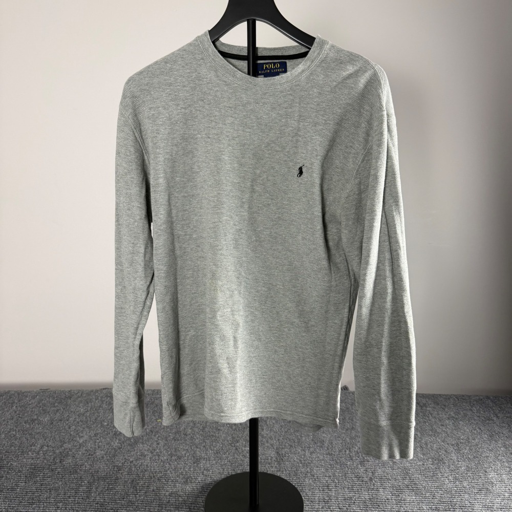 Polo Ralph Lauren Mens XL Gray Waffle Knit Thermal Long Sleeve Shirt Crewneck